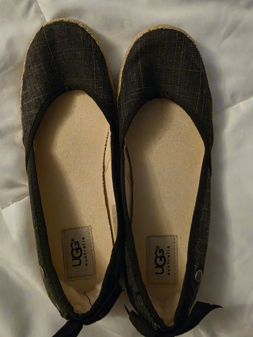 UGG Black Espadrille Ballet Flats with Jute Sole and Heel Bow